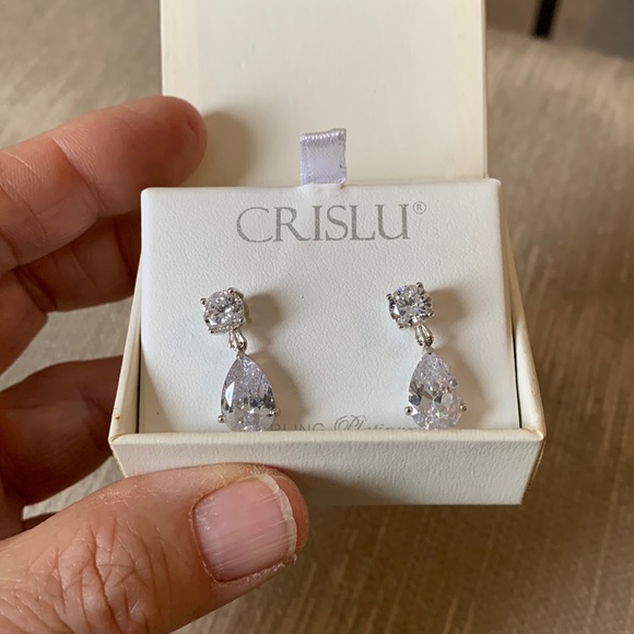 NWT Crislu sterling silver and crystal drop earrings - Picture 1 of 5